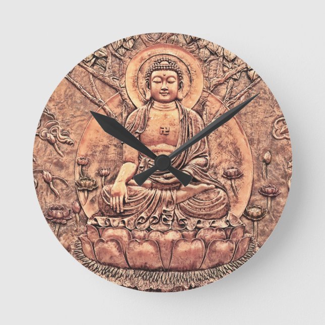 Amazingly Detailed Copper Buddha Round Clock (Front)