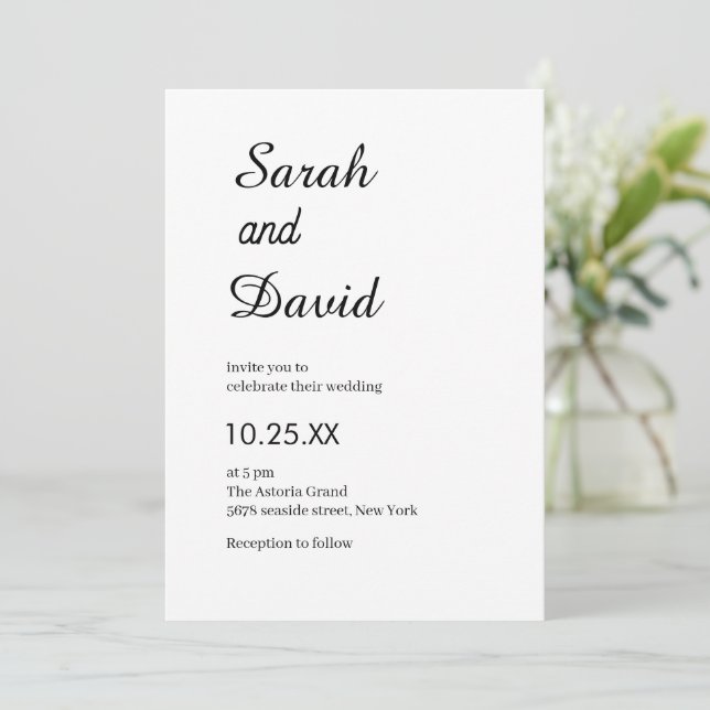 Amazone Font classic chic black and white wedding Invitation (Standing Front)