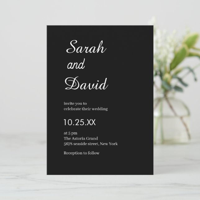 Amazone Font Neutral chic black and white wedding Invitation (Standing Front)