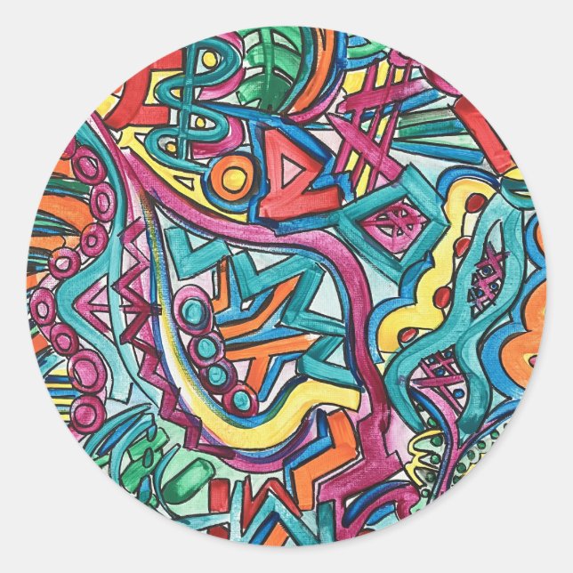 Amazonia-Hand Painted Abstract Art Classic Round Sticker (Front)