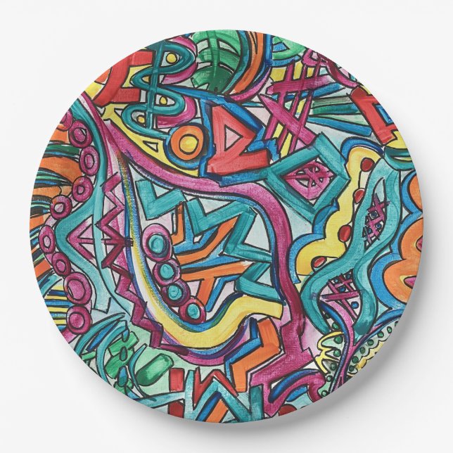 Amazonia-Hand Painted Abstract Art Paper Plate (Front)