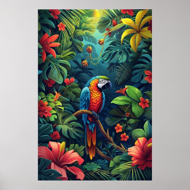 Amazonian Flora & Fauna: Vibrant Tile Pattern Poster (Front)