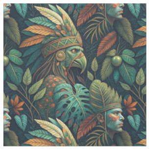 Amazonian Jungle Tribal Bird - Forest Art Pattern Fabric