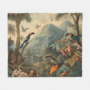 Amazonian Mist Mountain Valley Vintage Avian Fleece Blanket