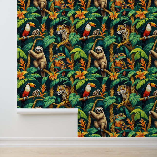 Amazonian Rainforest Creatures Peel and Stick Wallpaper (Application)