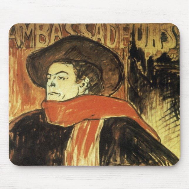 Ambassadeurs, Aristide Bruant by Toulouse Lautrec Mouse Pad (Front)