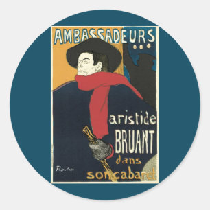 Ambassadeurs, Artistide Bruant by Toulouse Lautrec Classic Round Sticker