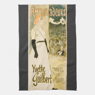 Ambassadeurs Yvette Guilbert by Theophile Steinlen Tea Towel