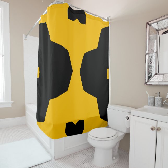 Amber and Black Geometric Shower Curtain (In Situ)