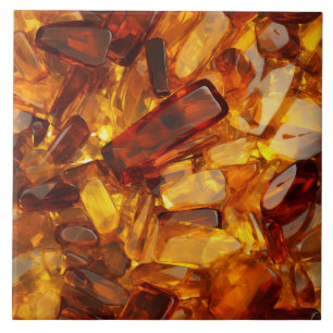 Amber and Cognac Faceted Crystal Illustration Ceramic Tile