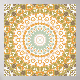 Amber and Sage Kaleidoscope Mandala Design Poster
