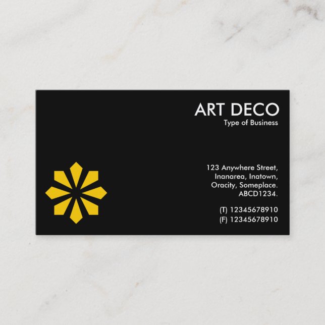 Amber Art Deco Flower Symbol - Black Business Card (Front)