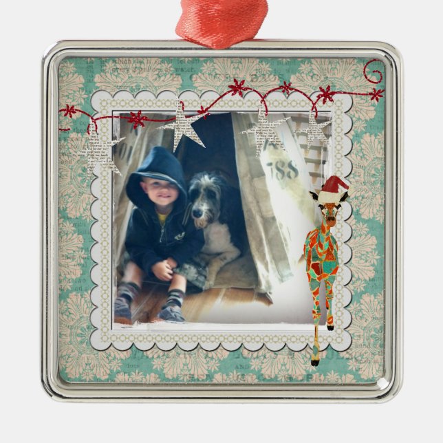 Amber & Azure Giraffe Snowflake  Photo Ornament (Front)