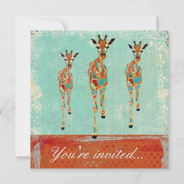 Amber & Azure Giraffes Invitation (Front)