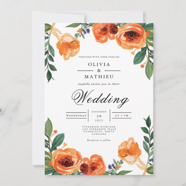 Amber Blossom Floral Wedding Invitation (Front)