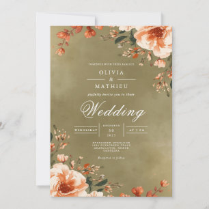 Amber Blossom Romantic Flourish Wedding Invitation