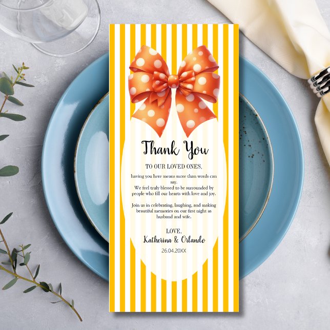 Amber Bow Wedding Place Setting Thank You Card (Creator Uploaded)