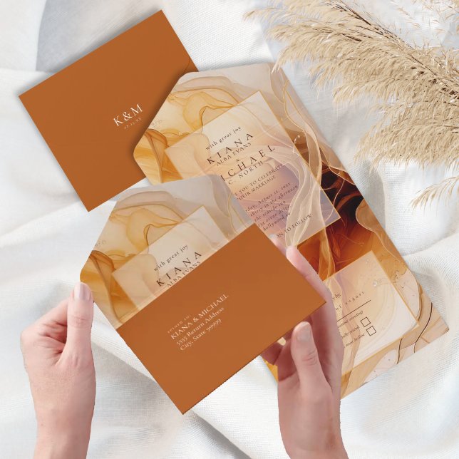 Amber Brandy Abstract Ink Wedding ID1089 All In One Invitation (Creator Uploaded)