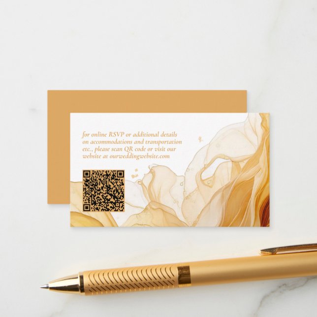Amber Brandy Abstract Ink Wedding Website ID1089 Enclosure Card (Front/Back In Situ)