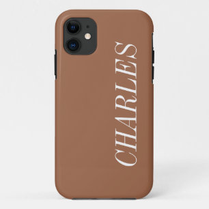 Amber Brown Solid Colour   Minimalist Name iPhone 11 Case