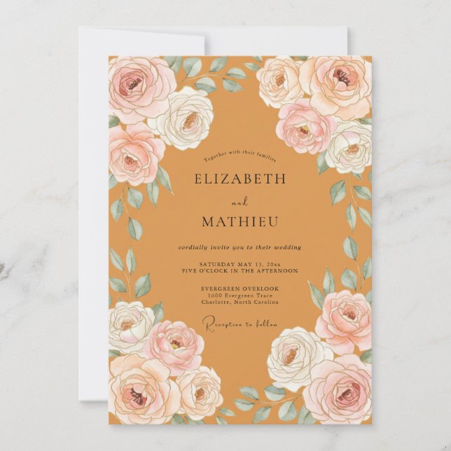 Amber Champagne Rose Wedding Invitation (Front)