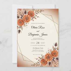 Amber Chrysanthemum Gold Eucalyptus Wedding Invitation
