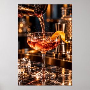 Amber Cocktail Pour with Orange Twist – Luxury Bar Poster