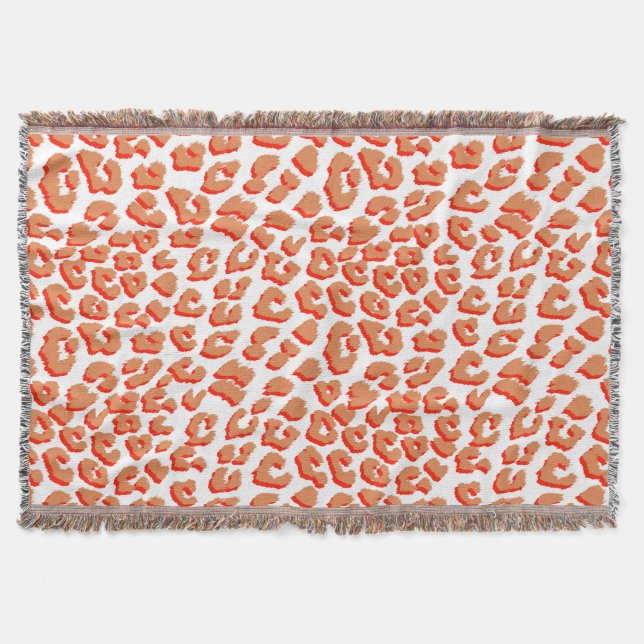 Amber Colour and White Leopard Print Throw Blanket (Front)