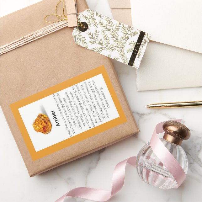 Amber Crystal Meaning Jewellery Gemstone Package Rectangular Sticker (Gifting)