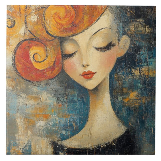Amber Curls Bring Quiet Thoughts Ceramic Tile (Front)