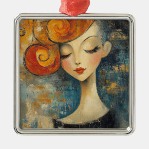 Amber Curls Bring Quiet Thoughts Metal Ornament
