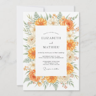 Amber Dahlia Leaf Wedding Invitation