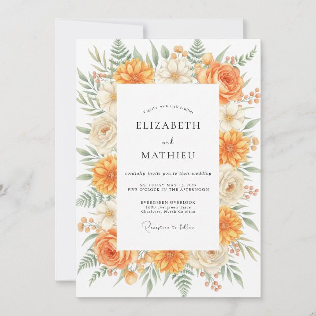 Amber Dahlia Leaf Wedding Invitation (Front)