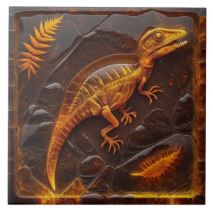 Amber Dinosaur Fossil Effect Illustration Ceramic Tile