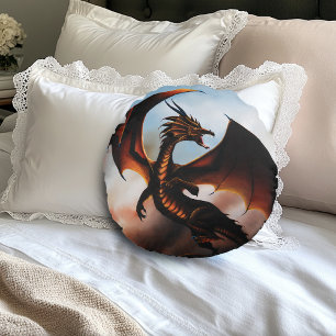 Amber Dragon Fantasy Round Cushion