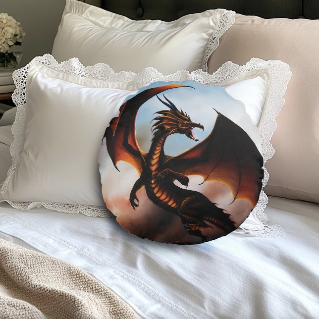 Amber Dragon Fantasy Round Cushion (Creator Uploaded)