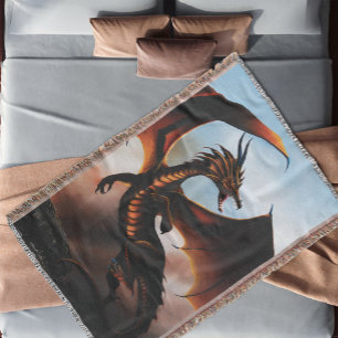 Amber Dragon Fantasy Throw Blanket
