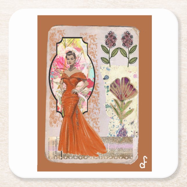 Amber Elegance Square Paper Coaster (Front)