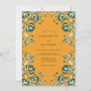 Amber Emerald Leaf Wedding Invitation