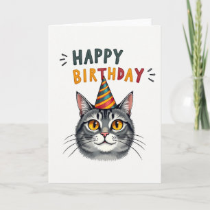 Amber Eye Cat Birthday Card