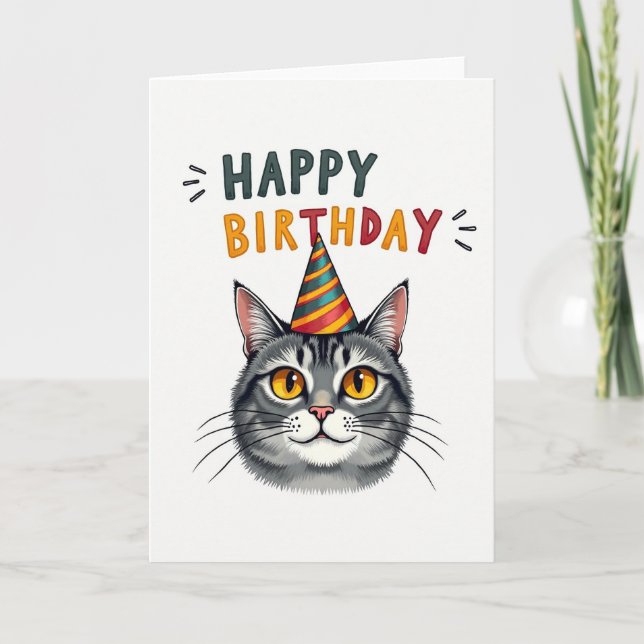Amber Eye Cat Birthday Card (Front)
