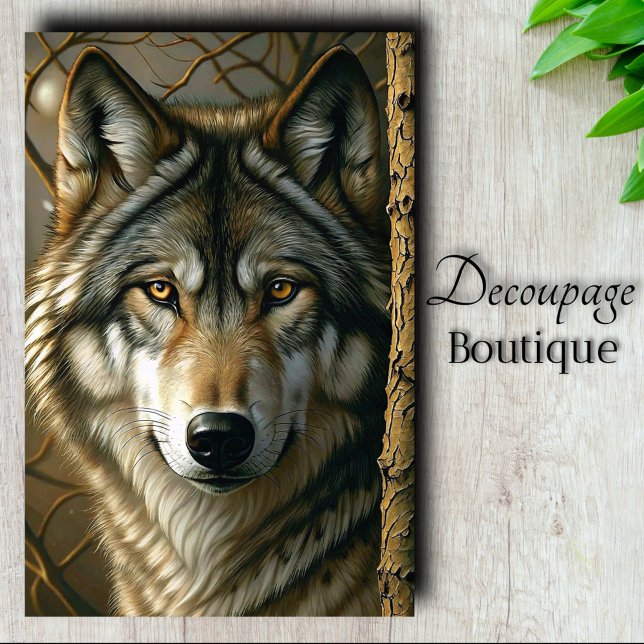 Amber Eyed Grey Wolf Decoupage Tissue Paper (Amber Eyed Gray Wolf Decoupage Tissue Paper)