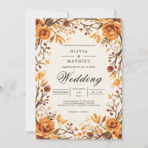 Amber Floral Branch Flourish Wedding Invitation