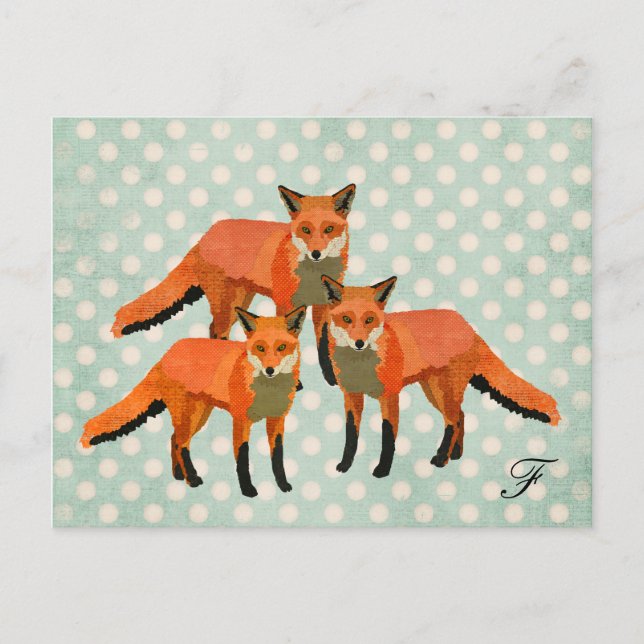 Amber Foxes Monogram Postcard (Front)