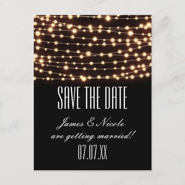 Amber Glow String Lights Save Date Postcard (Front)