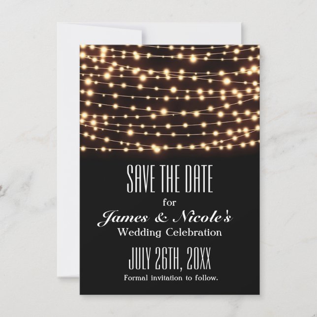 Amber Glow String Lights Save The Date Card (Front)