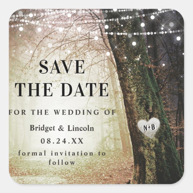 Amber Gold Evermore Enchanted Forest Save The Date Square Sticker (Front)
