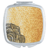 Amber Gold Faux Glitter Black Medallion Makeup Mirror (Front)