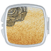 Amber Gold Faux Glitter Black Medallion Makeup Mirror (Side)
