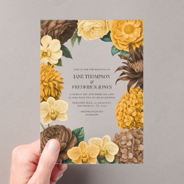 Amber Honey, Desert Clay & Marigold Bloom Wedding Acrylic Invitations (Insitu (Handheld))